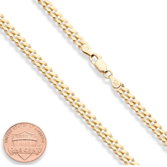 18k Italy 5mm Cuban Diamond Curb Link Necklace Unisex - Picture 3 of 6